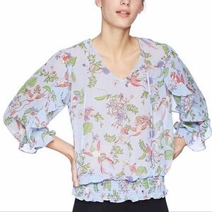 NWT Nanette Lepore Blue Paradise Dreaming Sheer Blouse Top Size Medium